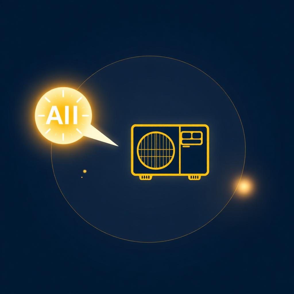 AI chat bubble recommending a stylized HVAC unit, illustrating AI search authority for HVAC companies